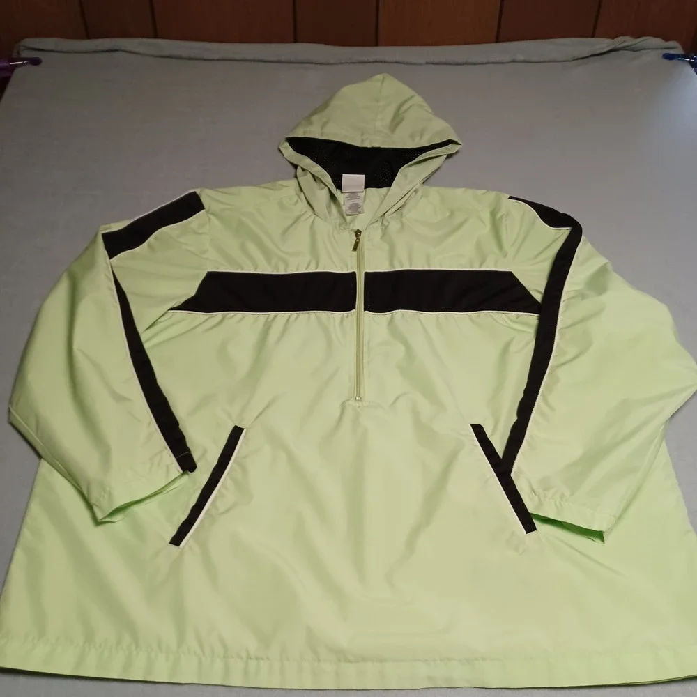 Just My Size Womens 22-24W Apple Green Half Zip Hooded Windbreaker Jacket JM5101